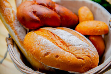 different types of fresh bread in the kitchen