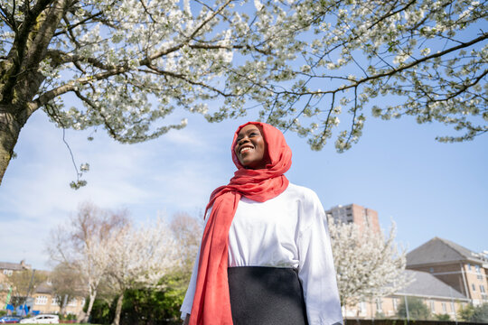 Portrait of a Black Muslim woman in nature 