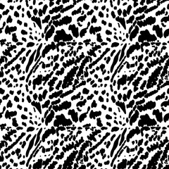 Black and white leopard spots zebra or tiger stripes print for wrapping paper. Exotic monochrome fashion decor vector flat illustration