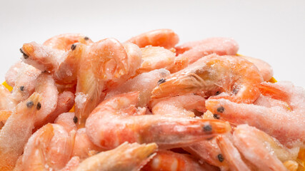 Fresh shrimps in ice. Top view.