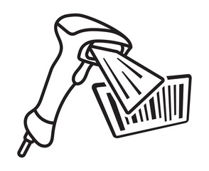 Handheld barcode scanner /  bar code reader with bar code line art icon for apps or websites