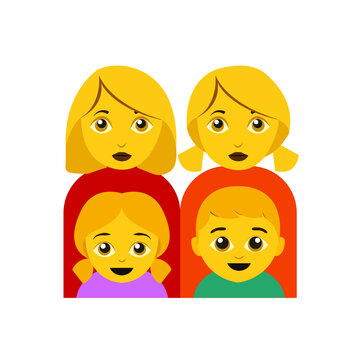 Family with two mothers and two kids girl and boy vector emoji