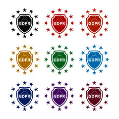 GDPR shield icon isolated on white background color set