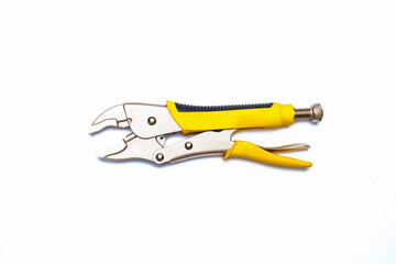 Locking plier curved jaw with rubber handle