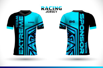 Sports racing jersey design. Front back t-shirt design. Templates for team uniforms. Sports design for football, racing, gaming jersey. Vector.