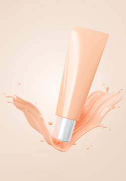 3d Render Of Cosmetics Primer Bottle With Foundation Cream For Your Products