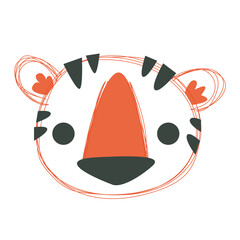 Cute baby tiger cartoon avatar. Portrait of the Amur red wild beast. Isolated on white background head. Trending styles and color pictures. Cartoon doodle character clipart