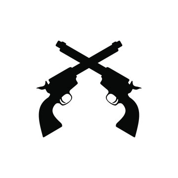 Crossed Gun Pistol Colt Revolver Sign Symbol Icon Black Silhouette Isolated on White