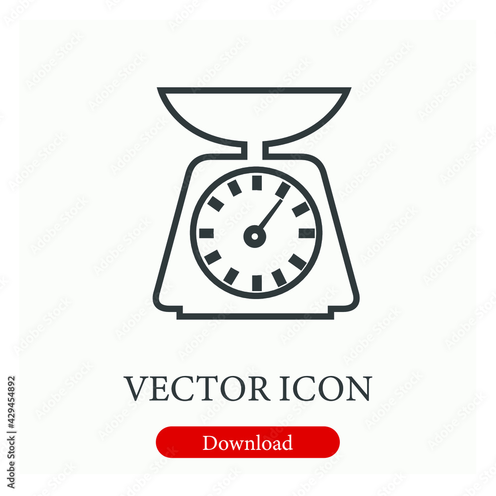 Poster kilogram scale vector icon. editable stroke. linear style sign for use on web design and mobile apps