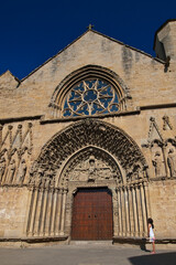 Fototapeta na wymiar Portico of the main facade of the church of Santa Maria in Olite, Navarra, Spain, Europe.