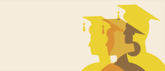 Graduates isolated as copy space template, color vector stock illustration with Graduates bachelor, master at graduation