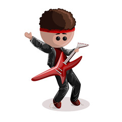 Vector image of a stylized man with an electric guitar in a leather jacket. Concept. EPS 10