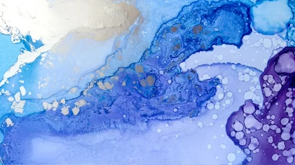 Papier Peint photo Lavable Cristaux Encre à l& 39 alcool. Teinte mixte artistique. Marbre bleu