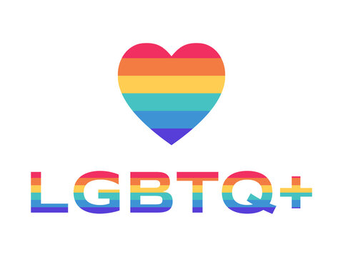 LGBTQ Vector Flat Banner Template. Colorful Rainbow Heart And Lesbian, Gay, Bisexual, Transgender, And Queer People Movement Acronym. Tolerance, Equal Rights For Gay And Lesbian People Poster Concept.