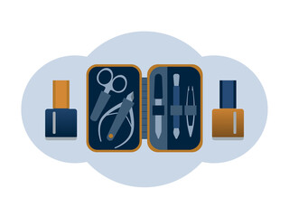 Manicure set and nail polish. Illustration. Hand care