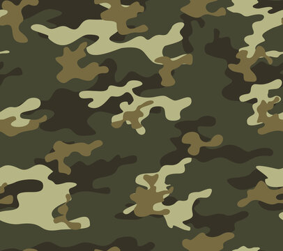 
Army green camouflage pattern, modern texture, forest background. Seamless vector