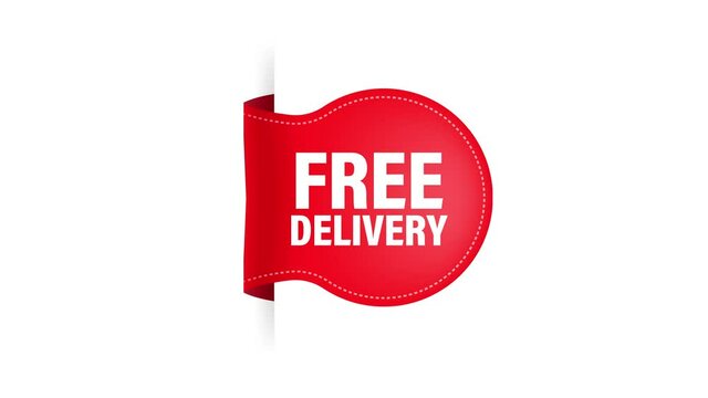 Free delivery red ribbon on white background. Motion graphics.