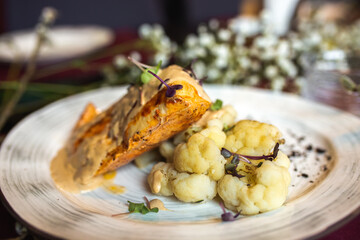 Food restaurant concept. Art tasty food in cafe