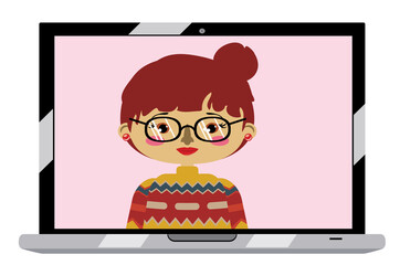 Asian girl on laptop screen