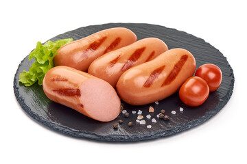 Grilled sausages, isolated on white background
