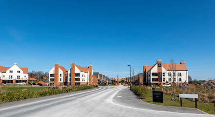 Fototapeta na wymiar Winchester, Hampshire, England, UK. 2021. New housing north of Winchester with some under construction.