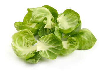 Fresh green Brussels sprouts, isolated on white background. High resolution image