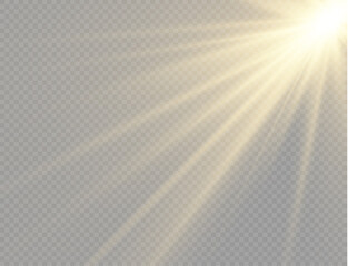 Sunlight with bright explosion, flare sun rays.