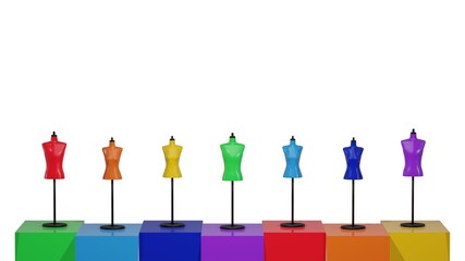 七色の床に立つ虹色のトルソーマネキン　3DCGアート　カラフル