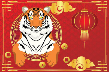 Obraz premium Chinese new year card with tiger