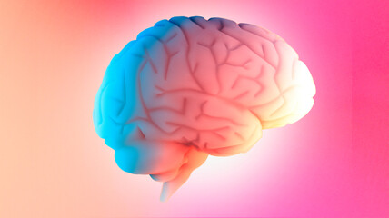 Brain potential. Ideas and innovation. Free your mind. Synapses and artificial intelligence. Cloud and globalization. 3d render. Human anatomy and brain, side view. Neurons