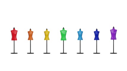 虹色に並んだ男女のトルソーマネキン　3DCGオブジェクト　カラフル　アパレル　アート