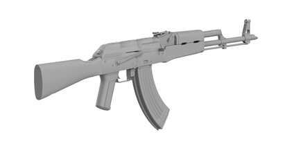 3D render AK-47 assault rifle isolated on white background. Classic Soviet AK machine gun