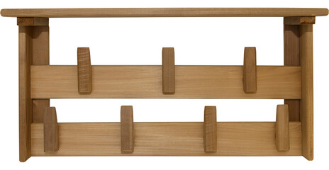 Wooden clothes hanger made of brown wood on a white background