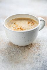 coffee drink cappuccino or frappe hot fresh break meal top view copy space for text food background