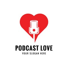 love heart mic podcast live show broadcast logo template vector icon