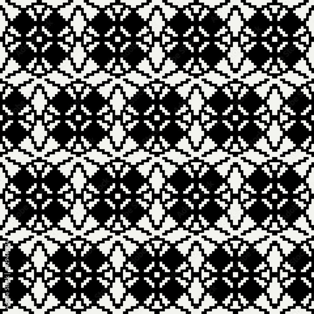 Poster pixels seamless ornament. vector monochrome and same pattern.