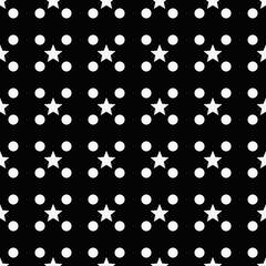 Circles and stars pattern. Black background and same ornament in white color.