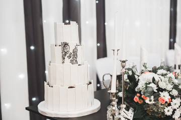 Luxury decorated wedding cake on the table