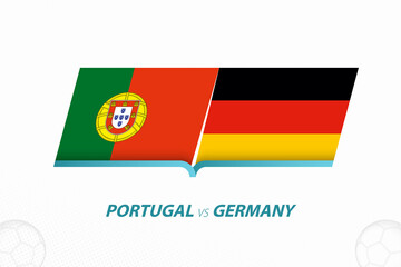 Portugal vs Germany in European Football Competition, Group F. Versus icon on Football background.