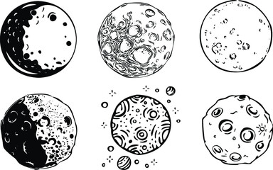 Black and white illustration lunar set vector. Vector illustration
