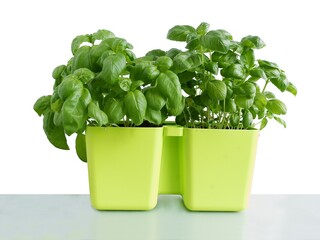 fresh basil in a green pot
