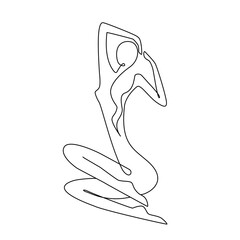 Vector beauty silhouette of a women doing yoga in one line art style for logo, postcard
