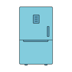Blue refrigerator, fridge, icebox icon. Kitchen equipment for storing food. Vector illustration in flat line style on a white isolated background.