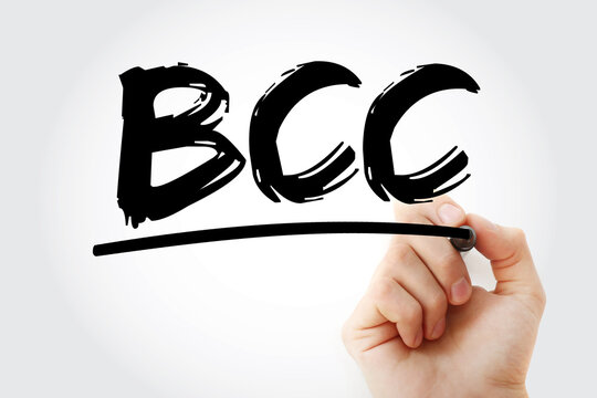 BCC - Blind Carbon Copy acronym with marker, technology concept background