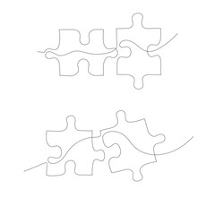 Continuous one line drawing pieces puzzle on white background. Vector hand drawn illustration.