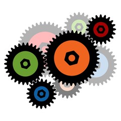 Colored gear mechanism on a white background. Cogwheel symbol. Vector illustration.