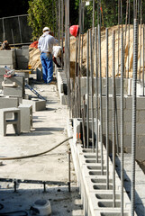 Concrete block wall construction