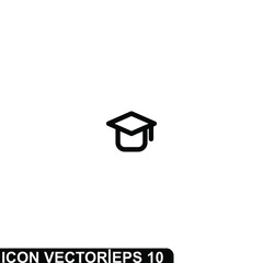 Simple Icon Graduation Hat Vector Illustration Design. Outline Style, Black Solid Color.