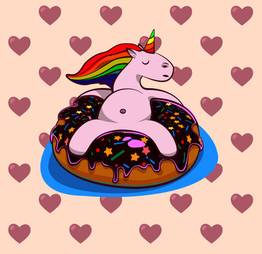 Unicorn Love Heart Chill Blue Seamless Pattern