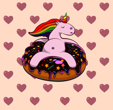 Unicorn Love Heart Chill Seamless Pattern